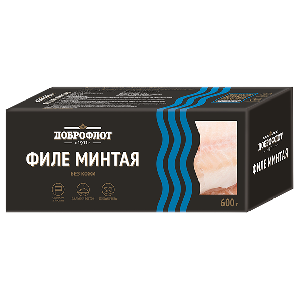 "ДОБРОФЛОТ" филе минтая без кожи блочной заморозки к/к